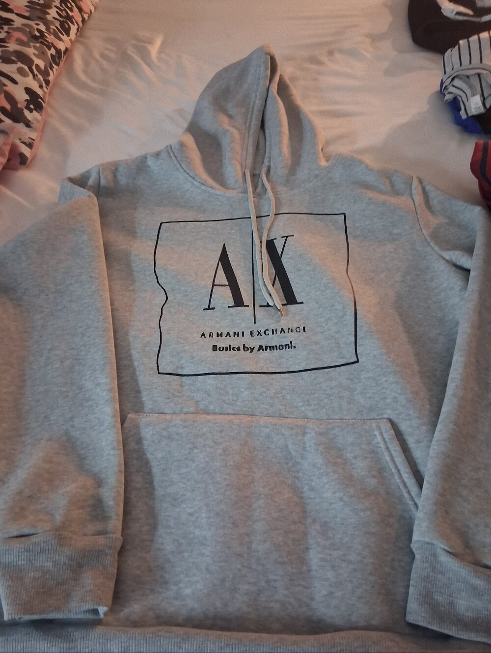 Unisex Armani Exchange Light Gray AX Logo Crewneck Hoodie.